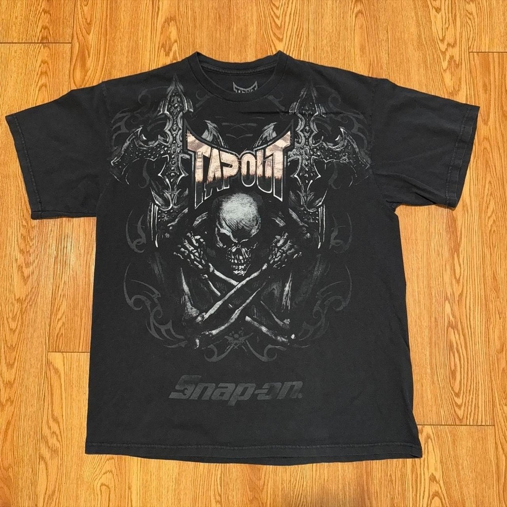 Tapout Men's Shirt Snap On Y2K Goth Skull Bones Skater Black Size XL